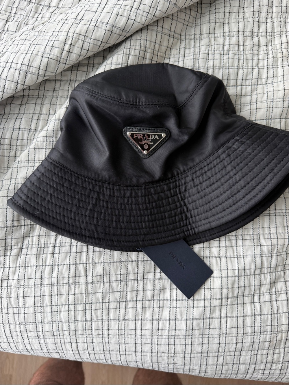 Prada unisex Black Nylon Bucket Hat with Triangle Logo